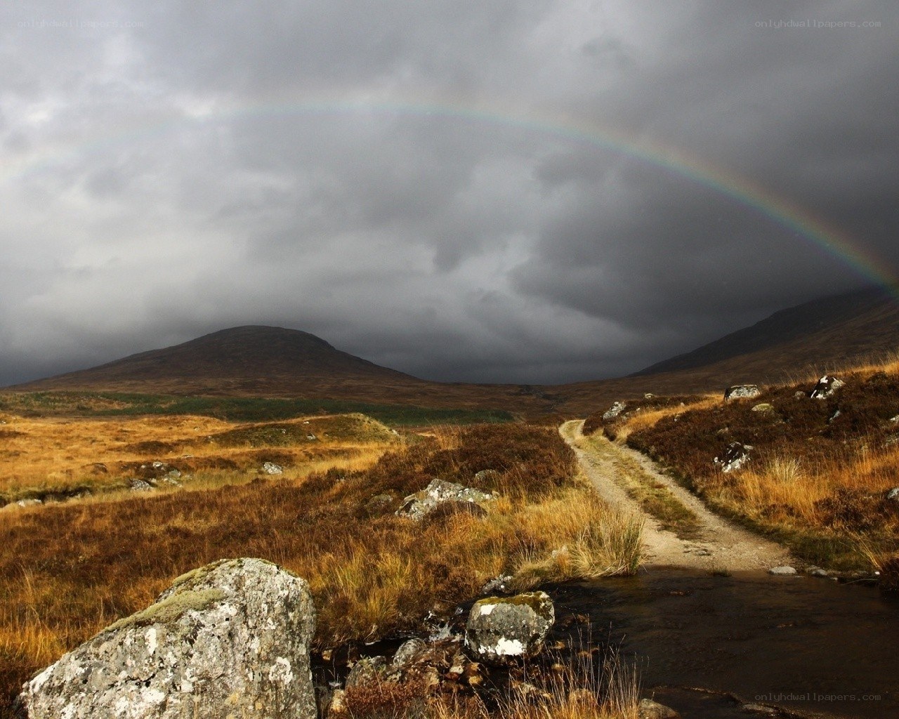 Rainbow over a Scottish moor