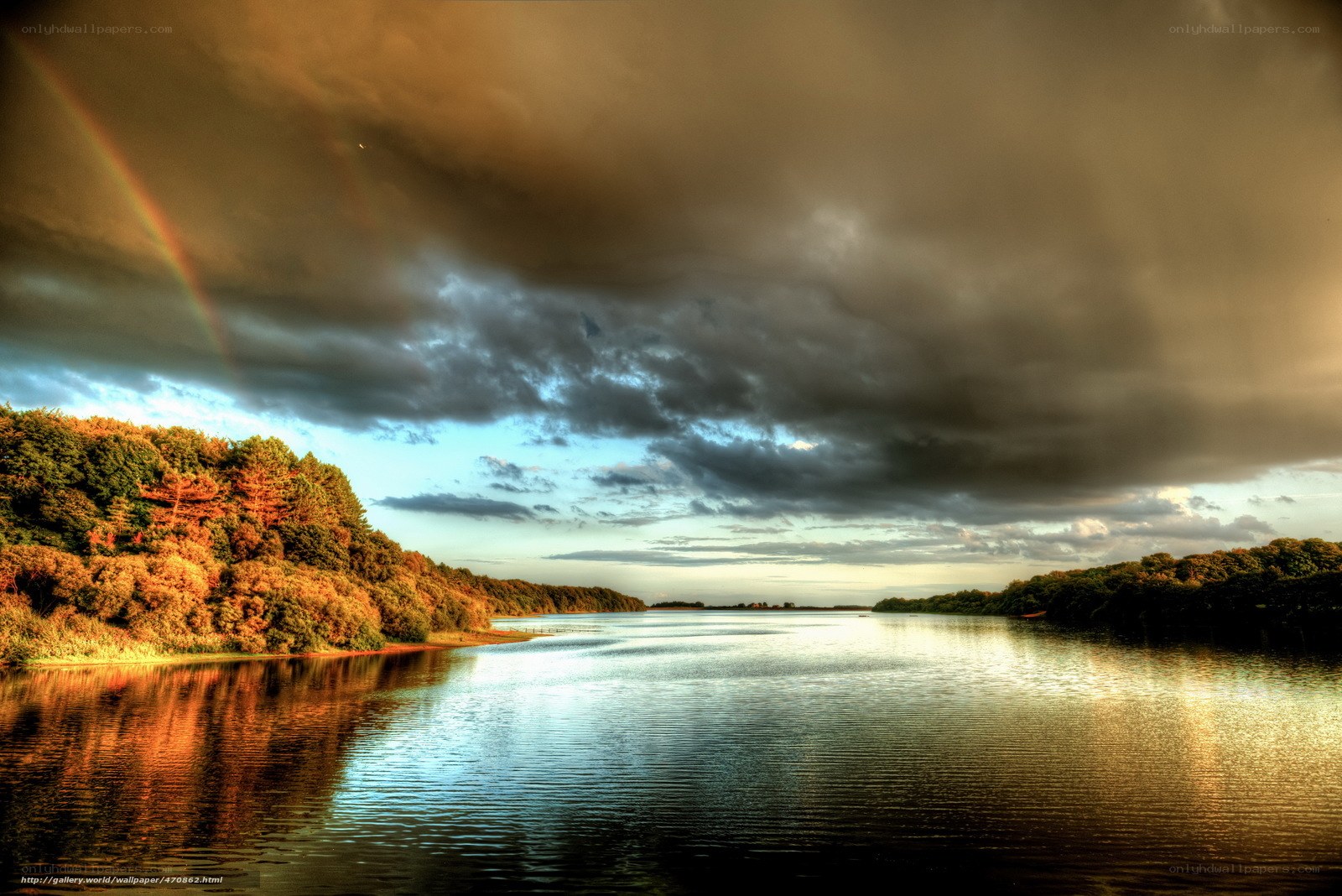 Rainbow over a serene lake