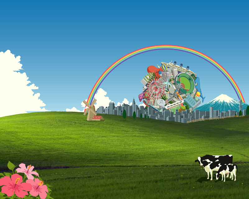 Rainbow over a surreal landscape