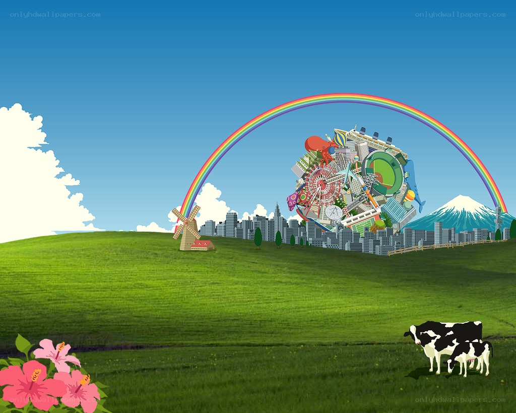 Rainbow over a surreal landscape