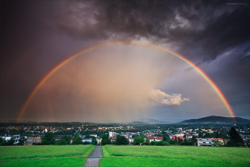 Rainbow over a town