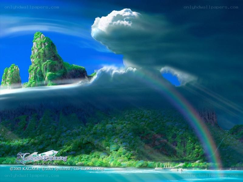 Rainbow over a tropical island