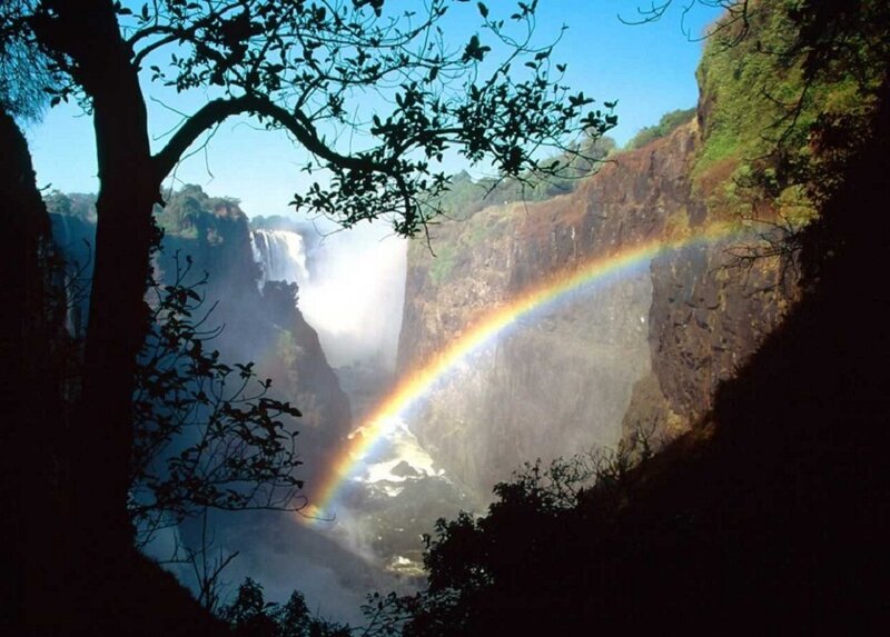 Rainbow over a waterfall