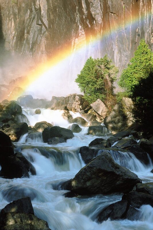 Rainbow over a waterfall