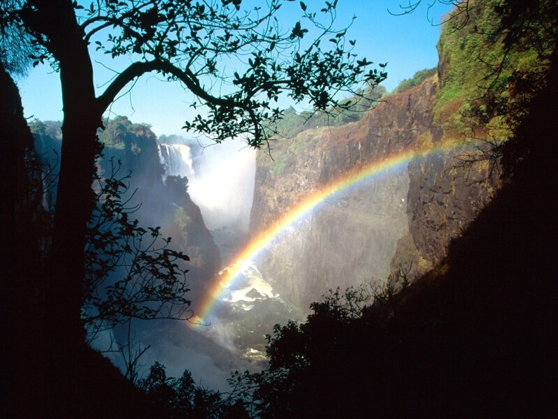 Rainbow over a waterfall