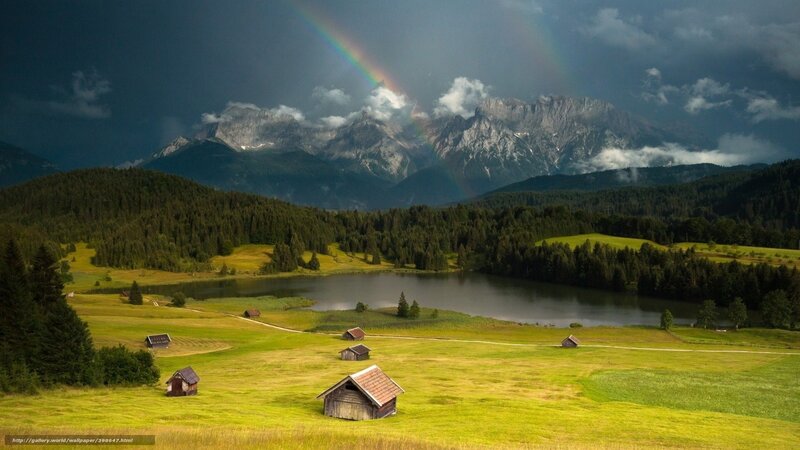 Rainbow over Alpine Lake — Green, Dramatic