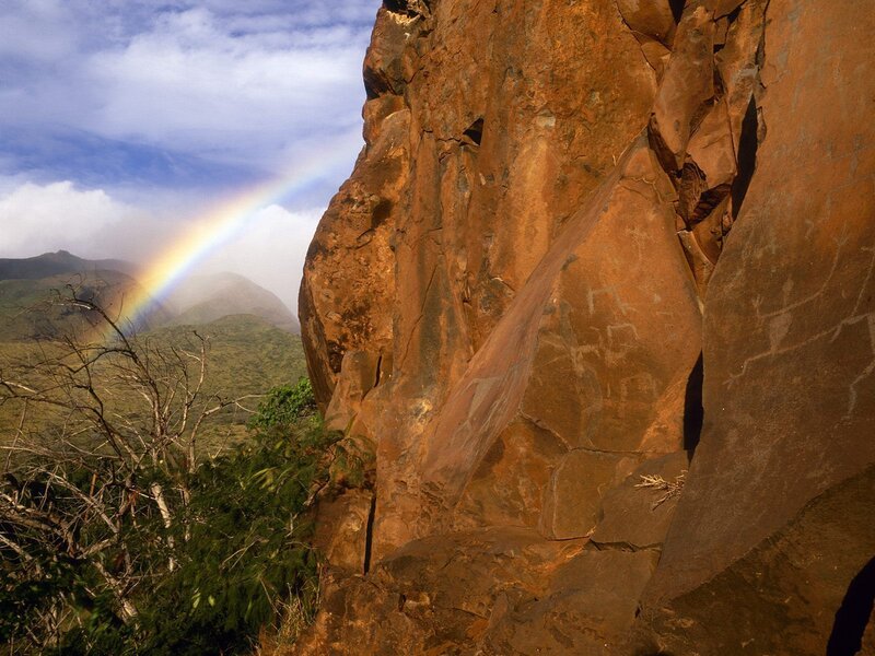 Rainbow over ancient rock art