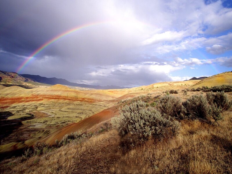 Rainbow over Badlands — Brown, Dramatic, Afternoon, Photograph, Mountains