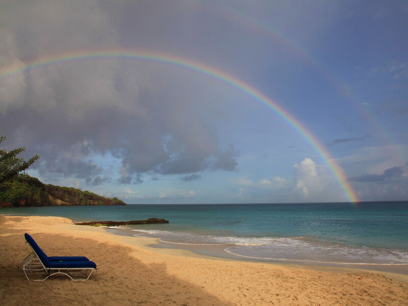 Rainbow over Beach — Blue, Serene, Afternoon, Photograph