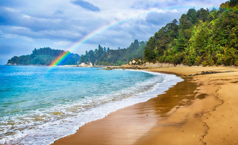 Rainbow over Beach — Blue, Serene, Afternoon