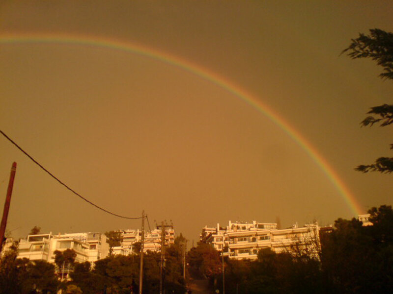 Rainbow over Buildings — Brown