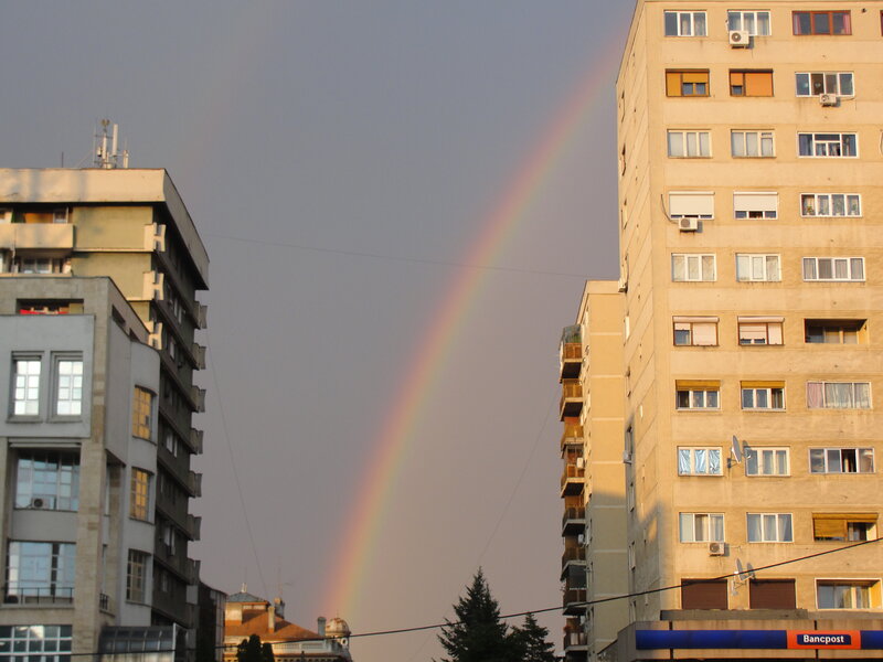 Rainbow over Buildings — Gray
