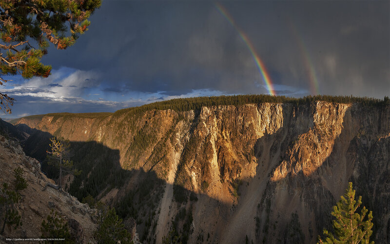 Rainbow over Canyon — Brown, Dramatic, Afternoon