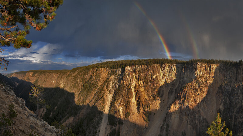 Rainbow over Canyon — Brown, Dramatic, Sunset