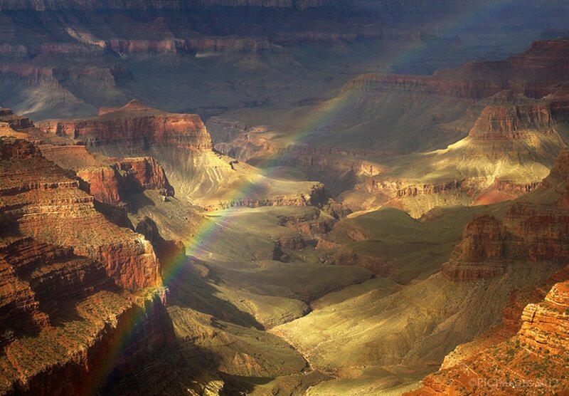 Rainbow over Canyon — Brown, Dramatic