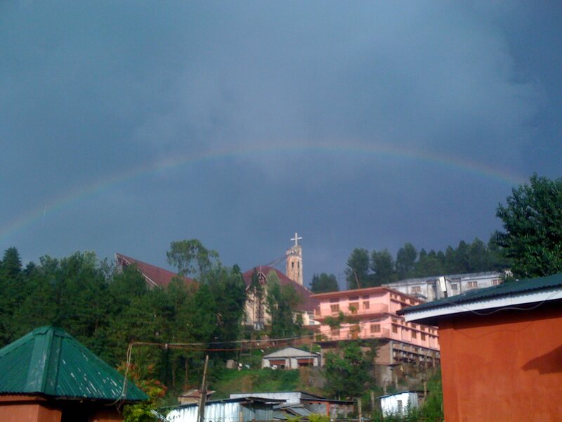 Rainbow over Church — Blue