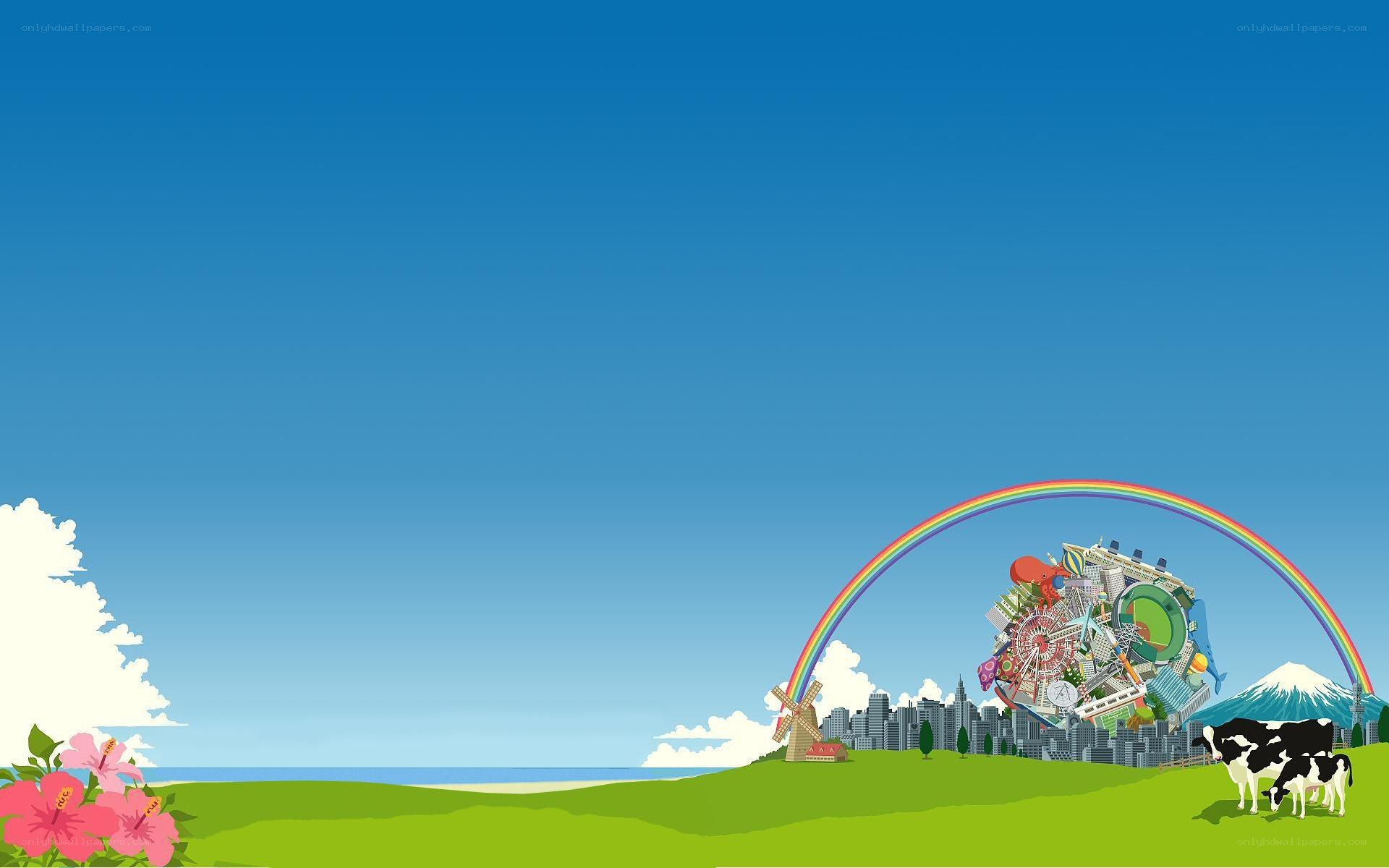 Rainbow over city and countryside