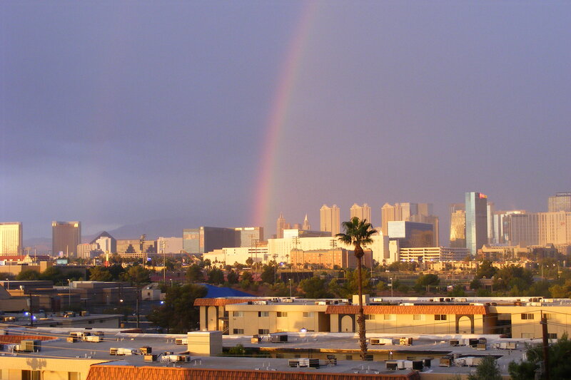 Rainbow over City Skyline — Purple