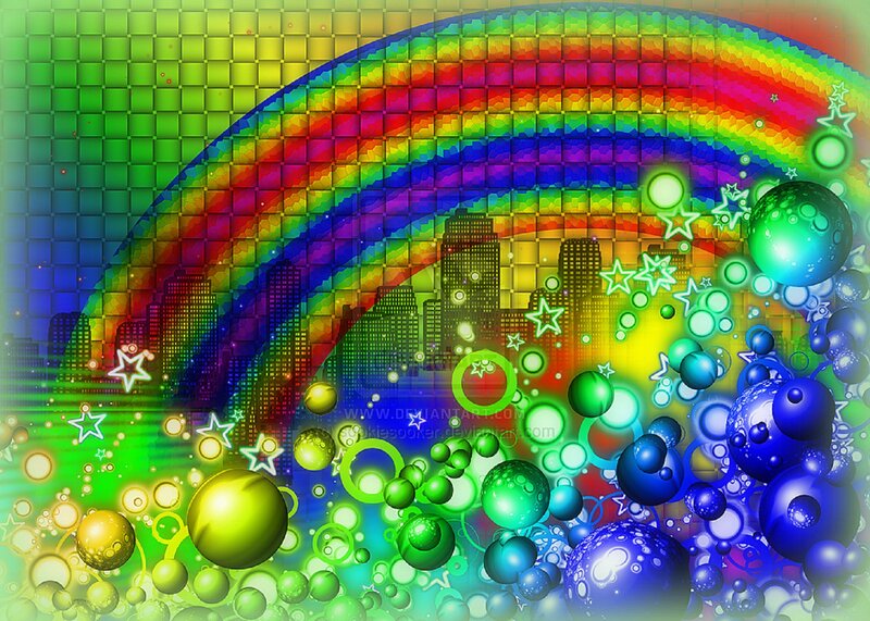 Rainbow over Cityscape — Green