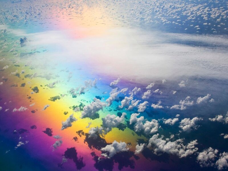 Rainbow over Clouds — Purple, Serene, Photograph, Sky, Blue