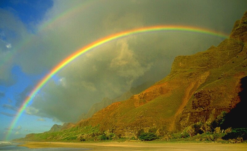 Rainbow over coastal cliffs