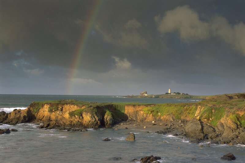 Rainbow over Coastal Cliffs — Gray, Dramatic