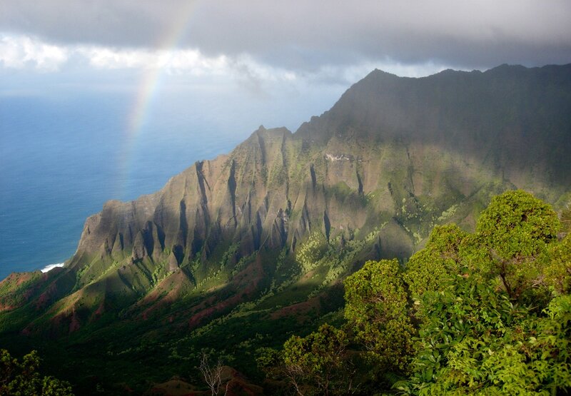 Rainbow over Coastal Cliffs — Green, Dramatic