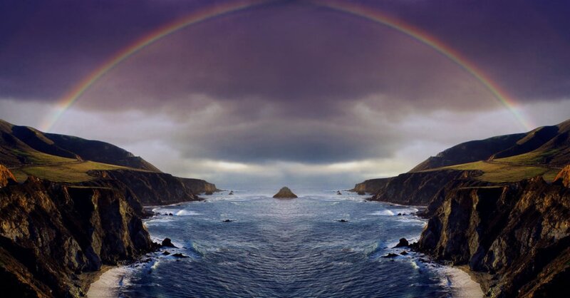 Rainbow over Coastal Inlet