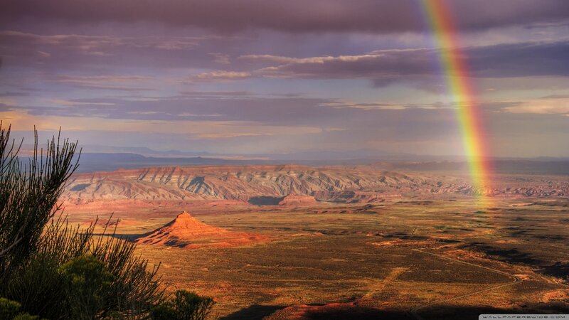 Rainbow over Desert Canyon — Red, Dramatic, Sunset