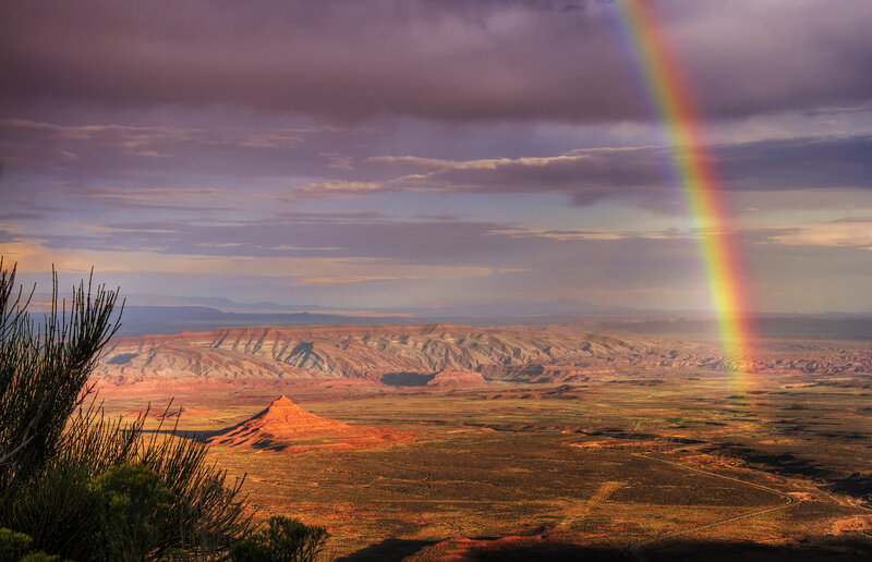 Rainbow over Desert Canyon — Red, Dramatic