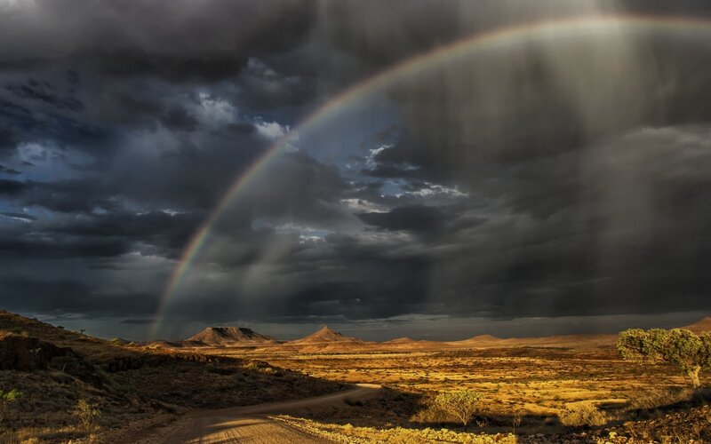 Rainbow over Desert — Gray, Dramatic