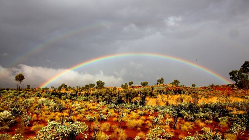 Rainbow over Desert Landscape — Gray