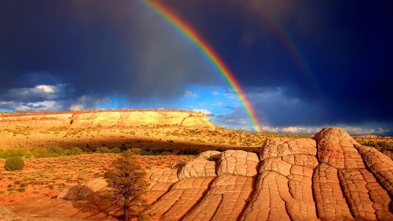 Rainbow over Desert Rocks