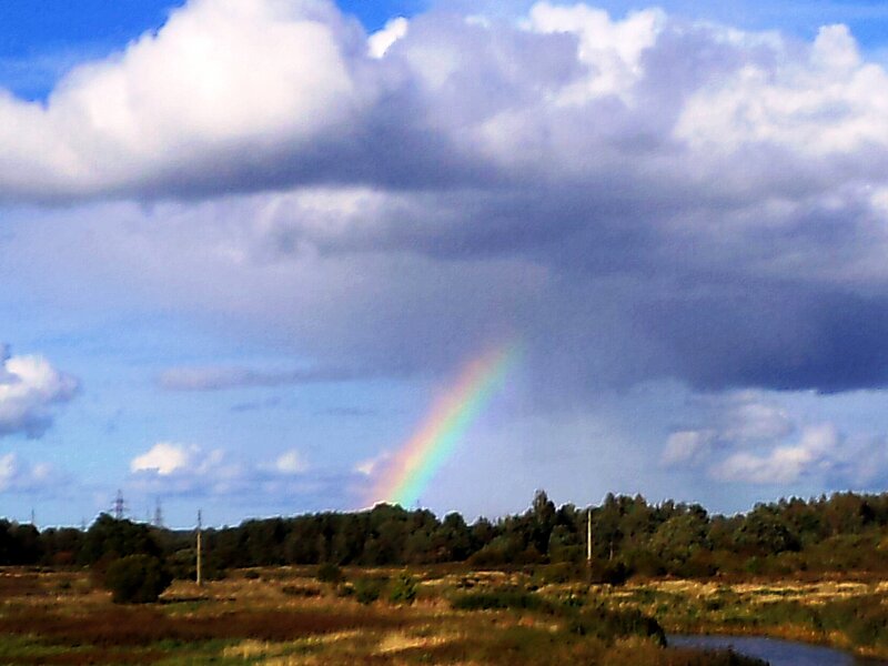 Rainbow over Field — Blue, Dramatic