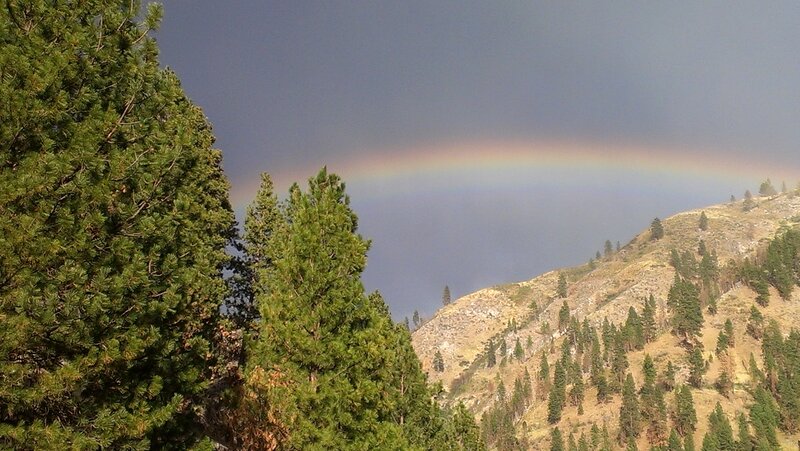 Rainbow over Forested Hills — Green, Dramatic
