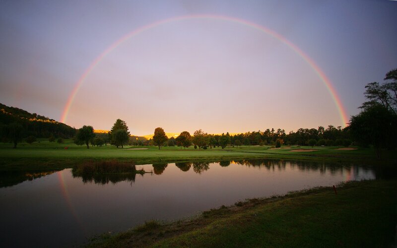 Rainbow over Golf Course — Purple, Serene, Sunset, Photograph