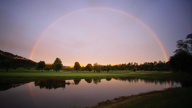 Rainbow over Golf Course — Purple, Serene, Sunset