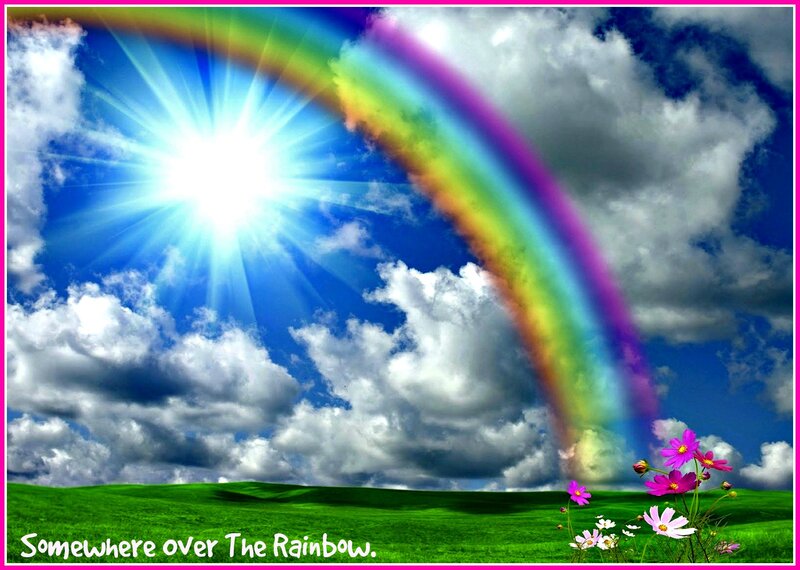 Rainbow over Green Field — Blue, Serene