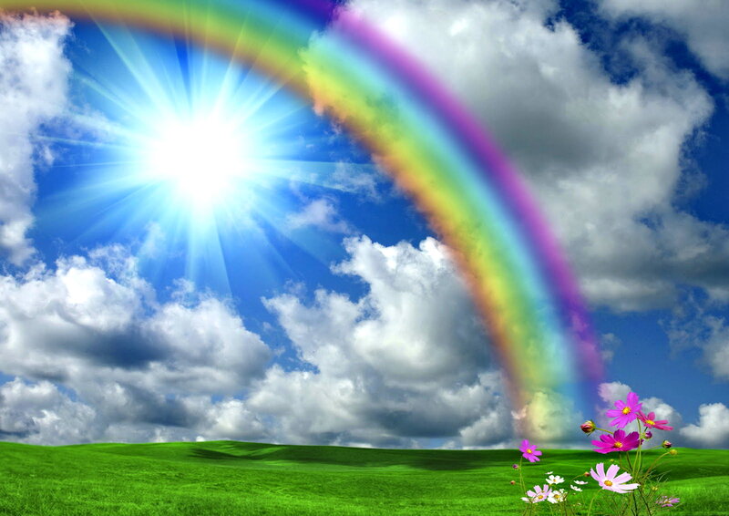 Rainbow over Green Field — Serene, Afternoon, Digital Art