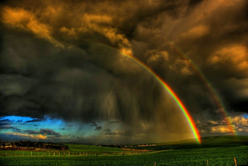 Rainbow over Green Fields — Dramatic, Afternoon
