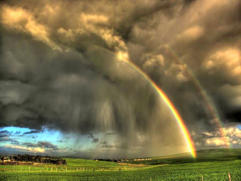 Rainbow over Green Fields — Dramatic