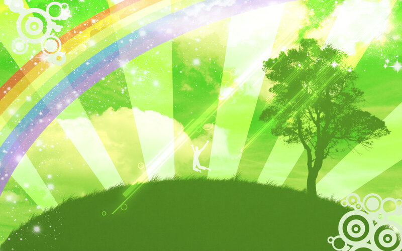 rainbow over green hill