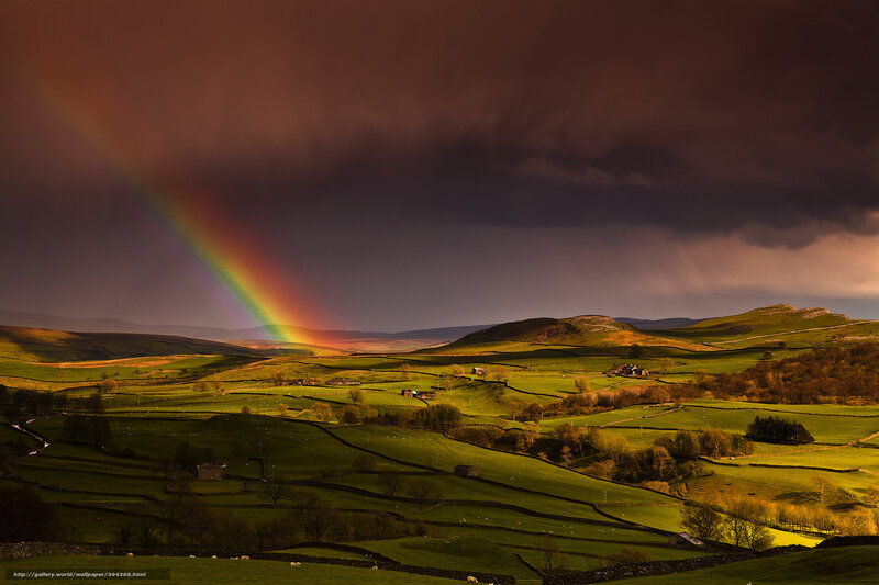 Rainbow over Green Hills — Dramatic, Afternoon, Photograph, Fields