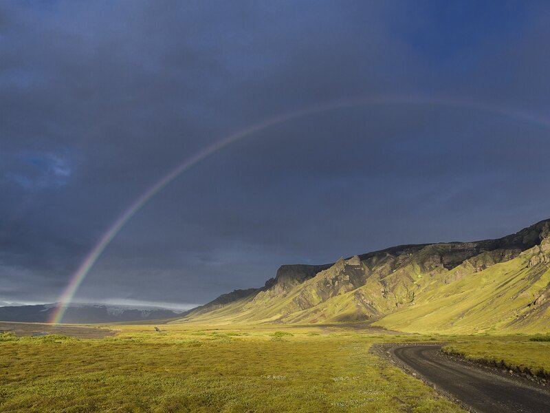Rainbow over Green Hills — Dramatic, Afternoon, Photograph, Mountains