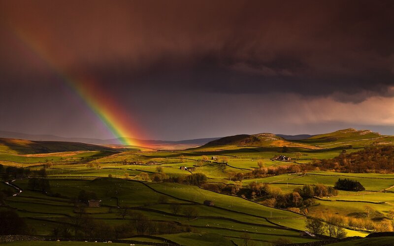 Rainbow over Green Hills — Dramatic, Afternoon, Photograph