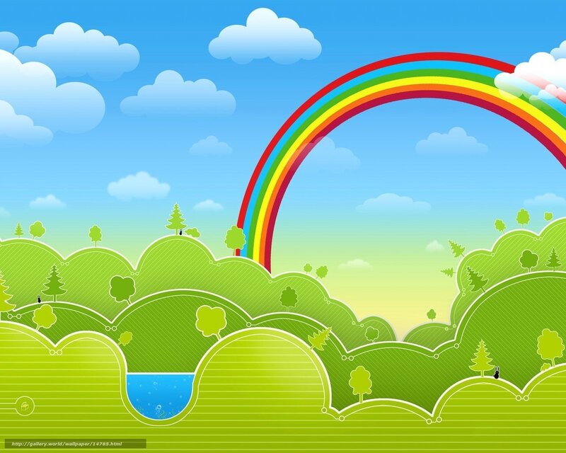 Rainbow over Green Hills — Serene, Afternoon, Vector Art
