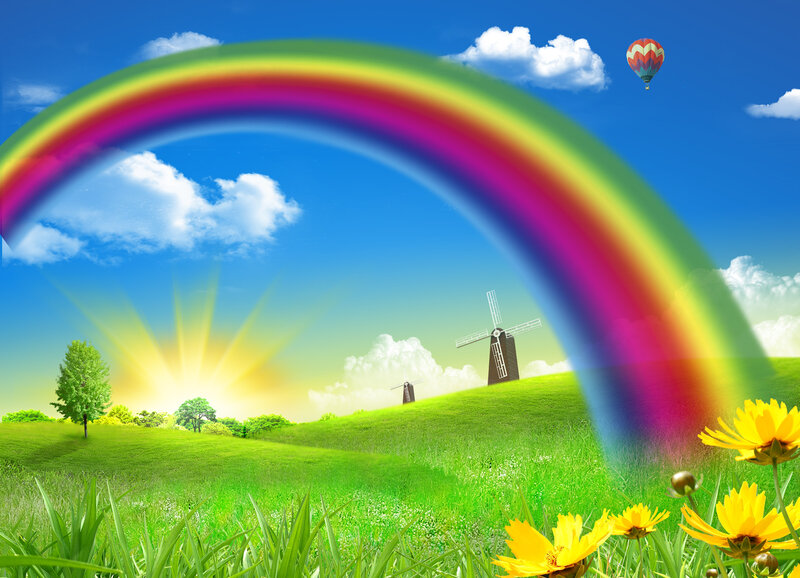 Rainbow over Green Hills — Serene, Morning