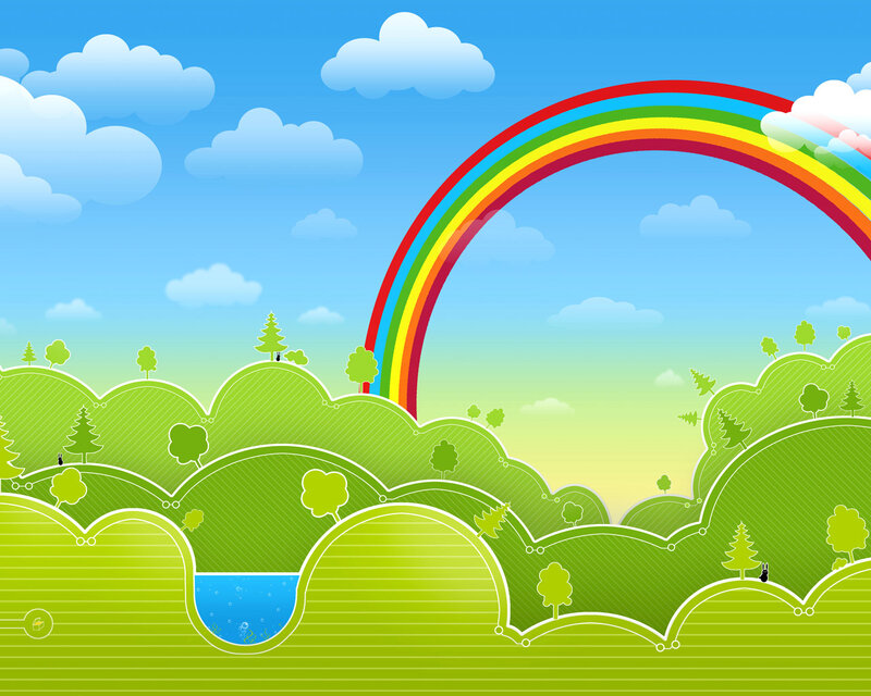 Rainbow over Green Hills — Serene