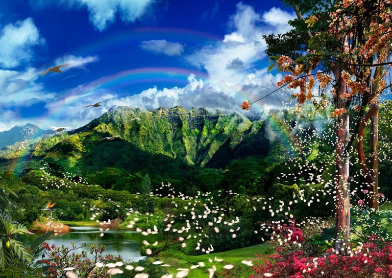 Rainbow over Green Mountains — Serene