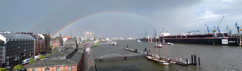 Rainbow over Hamburg harbor